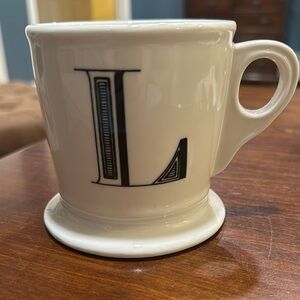 Anthropologie Monogram Black White Initial Letter "L" Coffee Tea Cup Mug